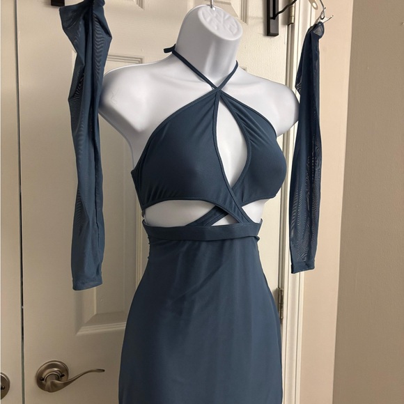 Dolls Kill Backless Halter Dress in Slate Blue - Picture 3 of 11